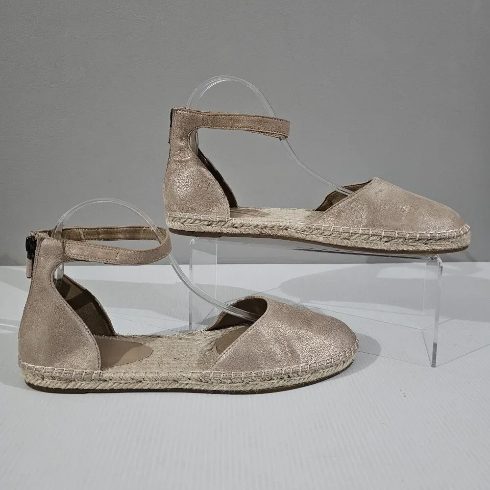 Eileen Fisher Lala Flat Espadrille Womens 10 Metallic Tan Leather Sandal